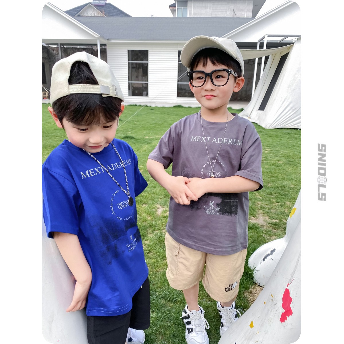 親子亮銀色立體字母凸印氣質短袖90-160-M