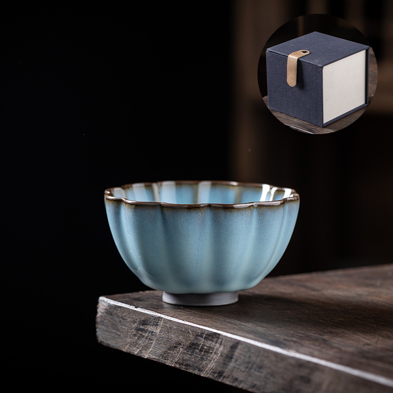 铁胎官窑天青色功夫茶具主人杯开片可养品茗杯商务礼品礼盒装定制|undefined