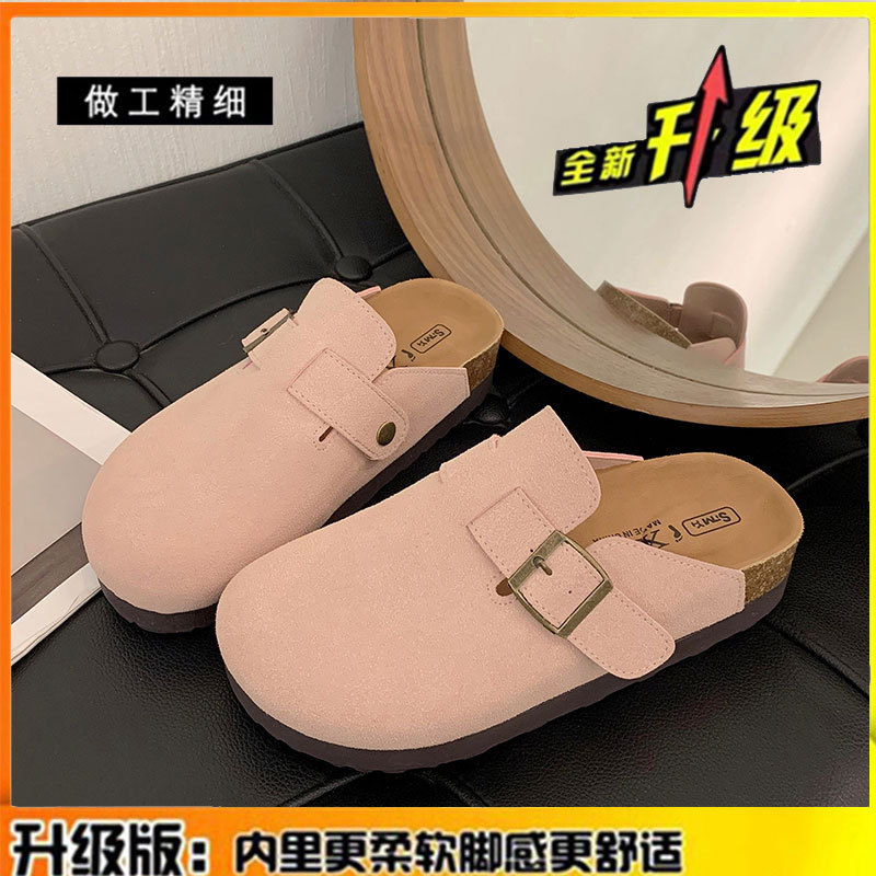 真皮勃肯鞋半拖懒人一脚蹬单鞋2025新款厚底包头拖鞋外穿博肯女鞋|undefined