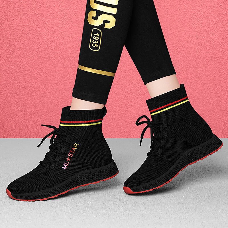 Shanlida Di Black Elastic High-Top Socks Shoes for Women 2025 Autumn and Winter New Flats Casual Sports Shoes Fleece-Lined Shanlida Di Black Elastic High-Top Socks Shoes for Women 2025 Autumn and Winter New Flats Casual Sports Shoes Fleece-Lined