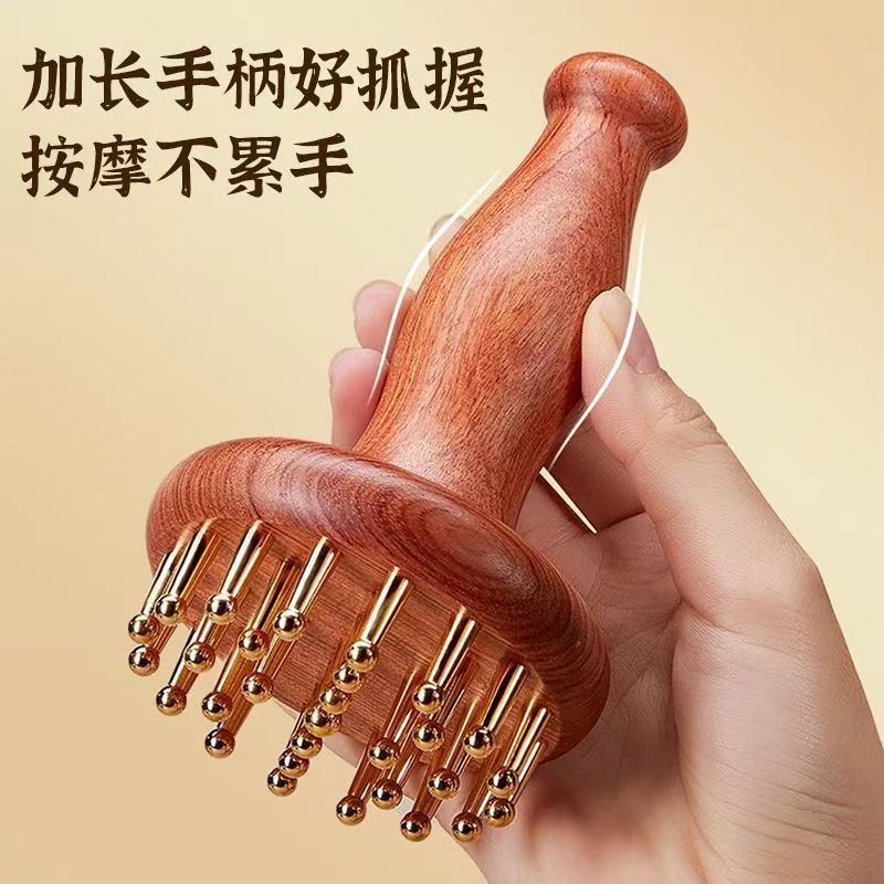 Cepillo meridiano de latón para todo el cuerpo mango de madera de palisandro para frotar el abdomen y el estómago, artefacto de masaje para reducir la grasa y dragar el cepillo meridiano del hígado y la vesícula biliar