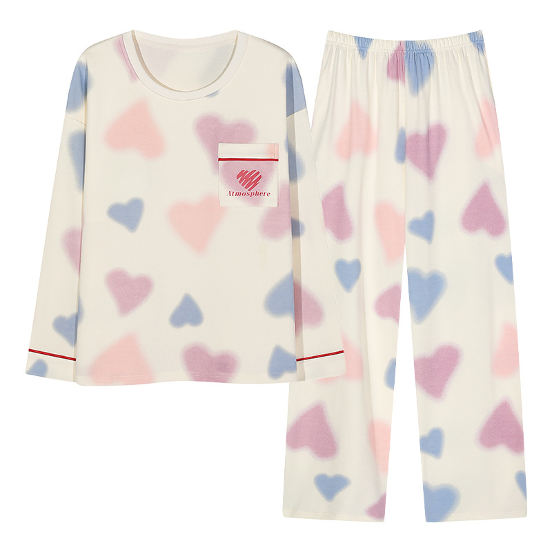 Pijama de mujer otoño y invierno pantalones de mangas largas con cojín de pecho suelto encantador traje deportivo casual de dibujos animados ropa para el hogar