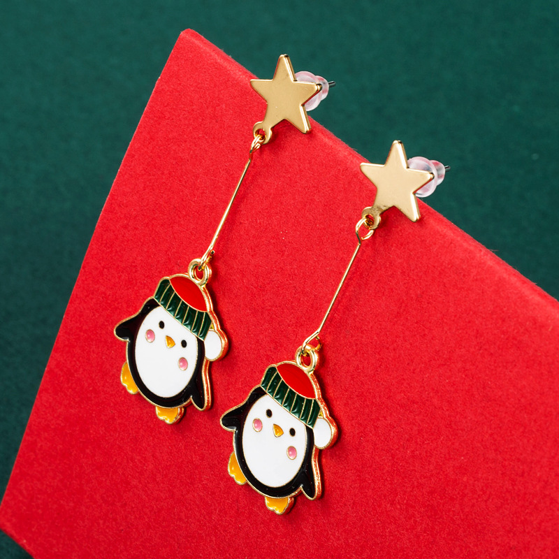 Christmas Series Santa Hair Ball Penguin Elk Pendant Earrings Wholesale Nihaojewelry display picture 5