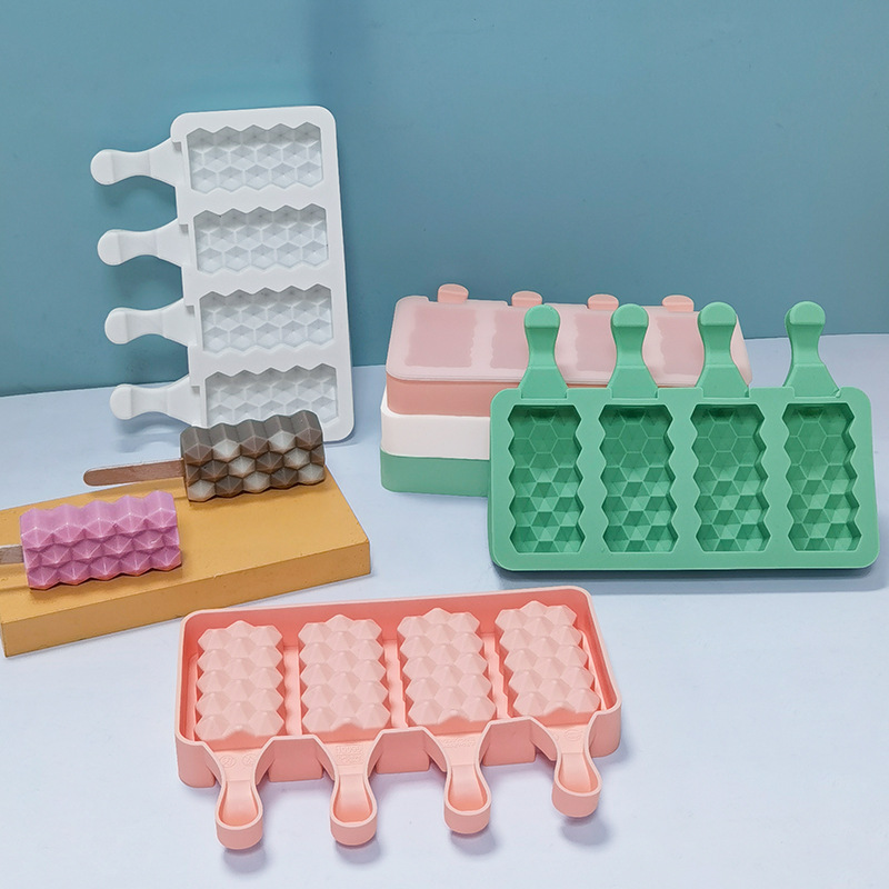 Sanxin 4 piezas de diamante helado molde de silicona DIY hogar paleta de helado fabricante de helado herramienta abrasiva de silicona con tapa