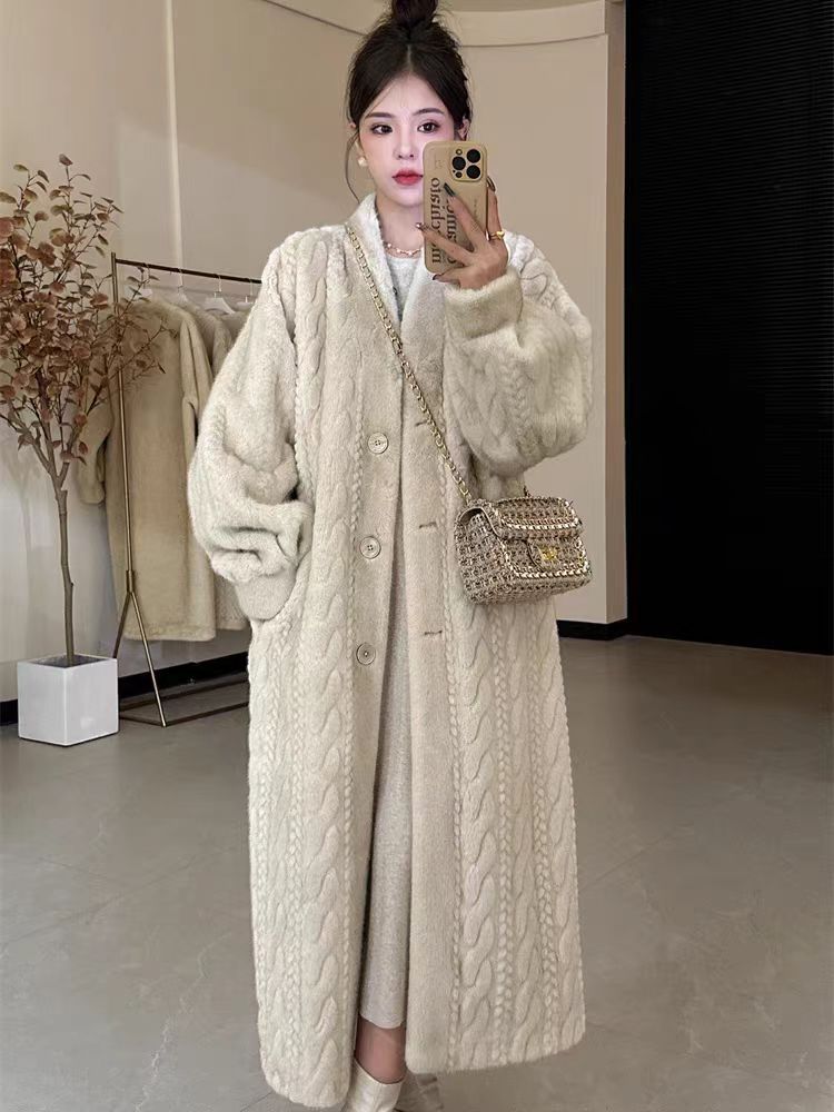 Haining New Fur Outwear Women's Winter Plush Imitation Mink Fur One-Piece Long Thickeneded Environmentally Friendly Fur Outwear