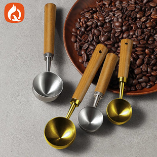 New 430 Stainless Steel Round Head Measuring Spoon Household Kitchen Baking Tools Beech Handle Coffee Bean Milk Powder Measuring Spoon