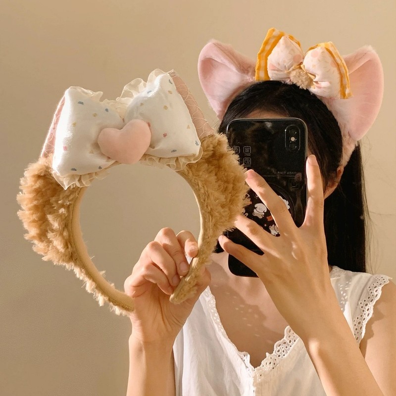可爱蝴蝶结毛绒耳朵发箍女高级感卡通头箍洗脸发饰游乐园拍照道具|undefined