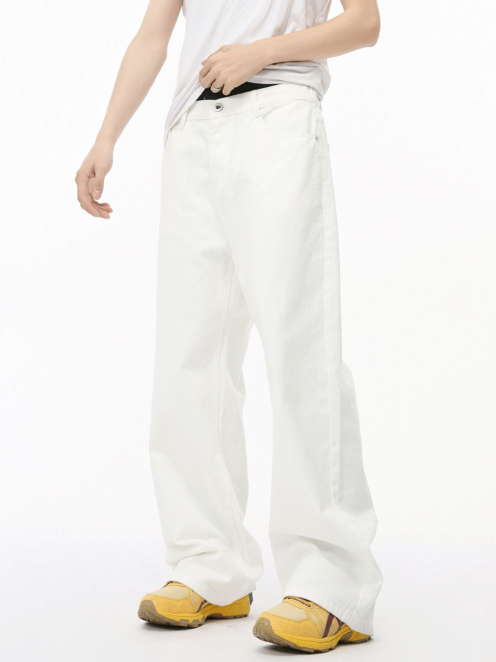 Ropa para hombre MTLCLOTHES | Pantalones vaqueros casuales rectos y versátiles de color sólido con cintura elástica de estilo coreano, a la moda.