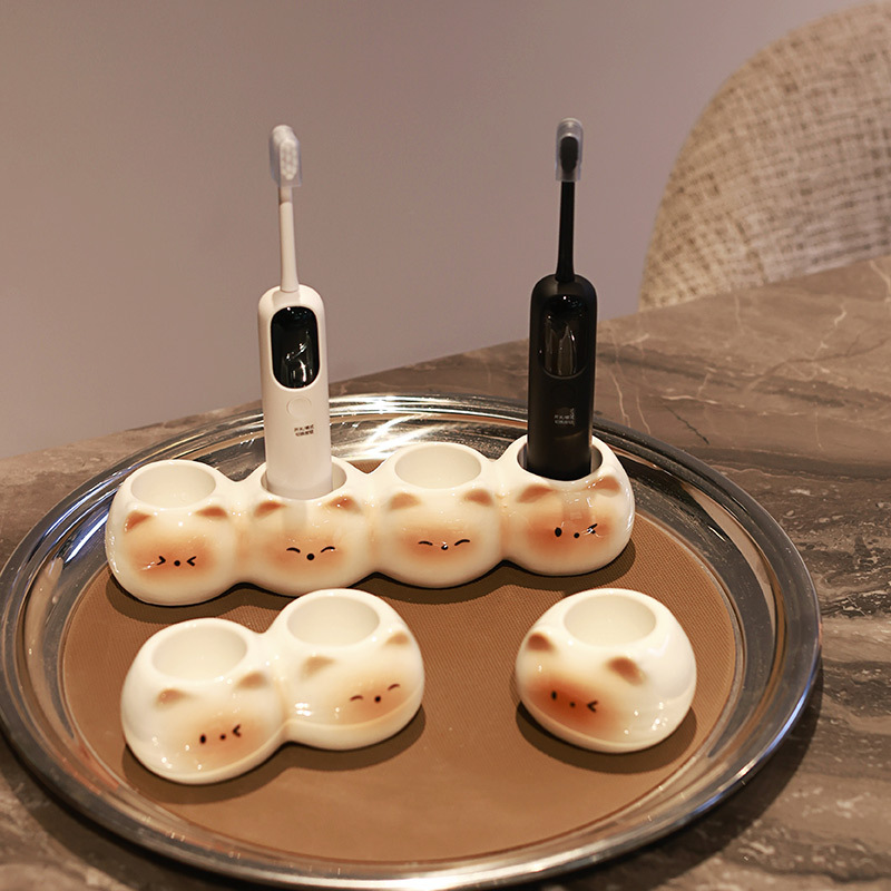 Siamese Cat Soporte para cepillo de dientes de cerámica Soporte para cepillo de dientes eléctrico Tubo de cepillo de dientes Encimera de baño Decoración de cerámica