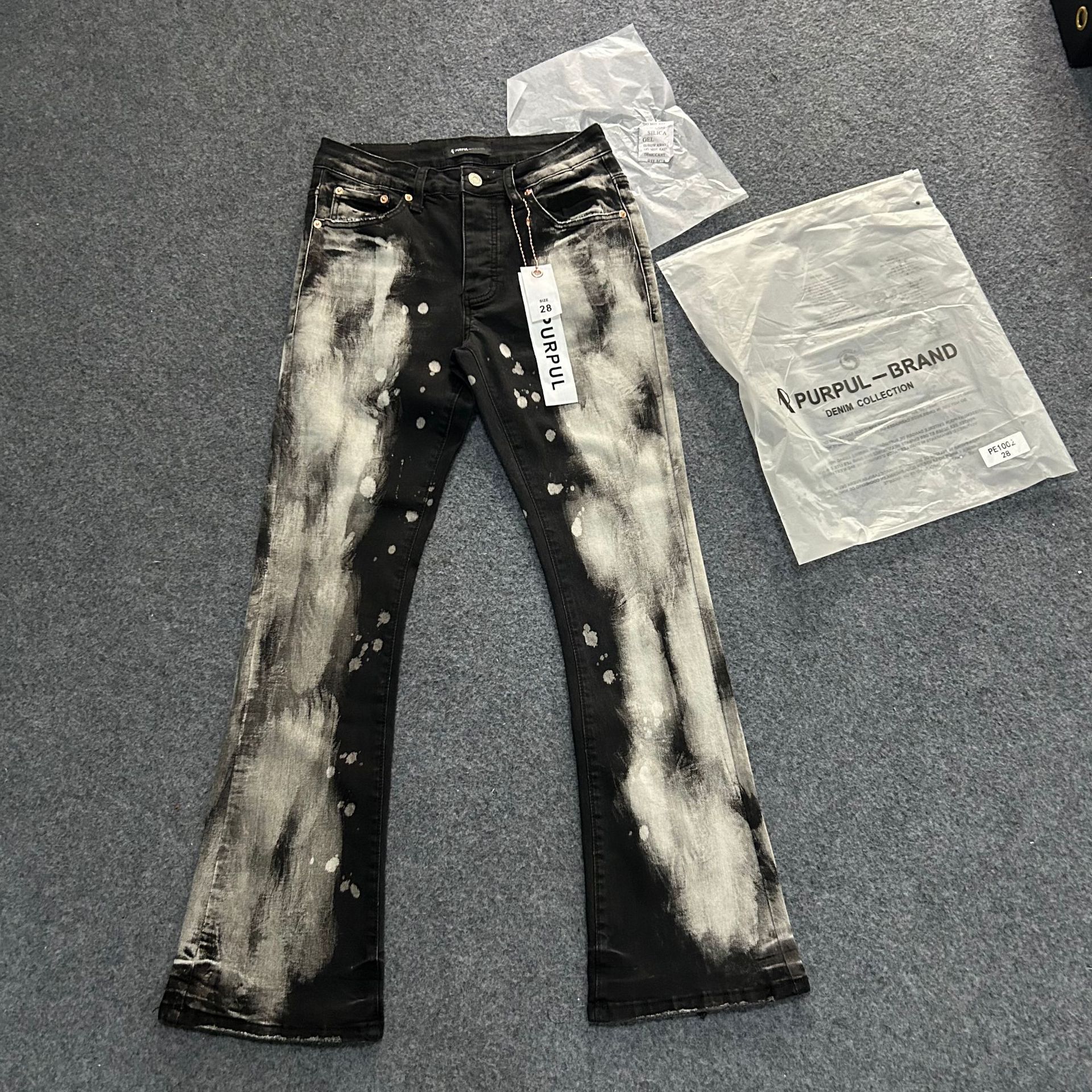 High Street Jeans Black Micro Cross-border Foreign Trade P Brand New Stretch PU Splash Ink Men's Miscellaneous TEMU Pants