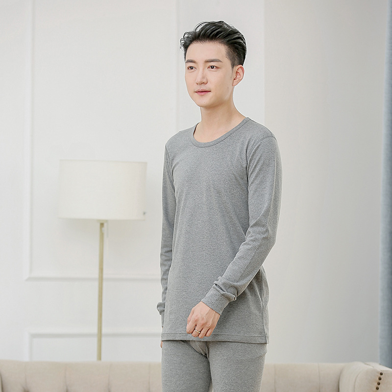 (2개) 키가 큰 코튼 바디 모양의 단색 플러스 사이즈 속옷 남성용 긴 소매 다색 둥근 목 탄성베이스 셔츠 2002