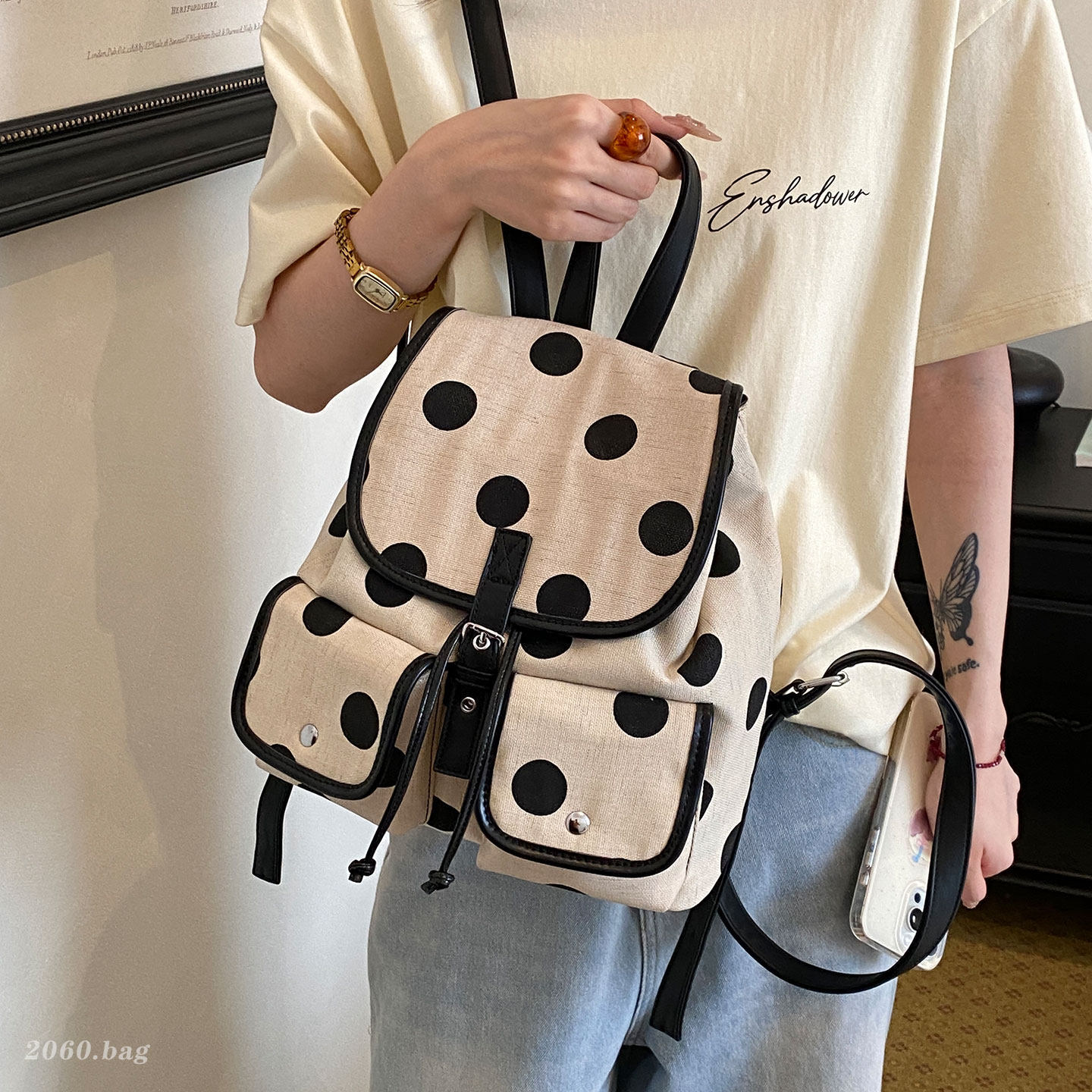 2026 mochila de gran capacidad bolsillo ocio punto de onda mochila de estudiantes de viaje de verano mochila escolar de mujeres con tapa más nueva