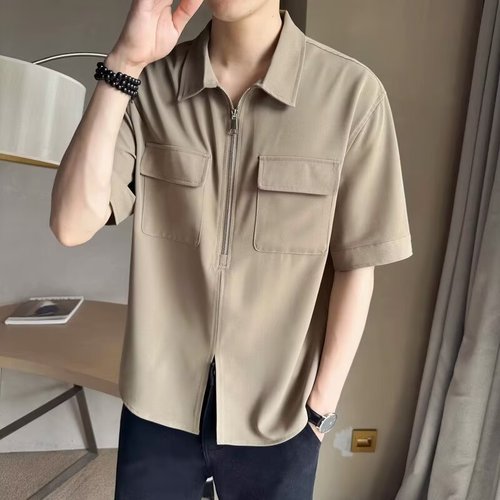 Summer Men's Casual Polo Shirt T-Shirt Trendy Slim Fit Collared Half-Sleeve Polo Shirt White