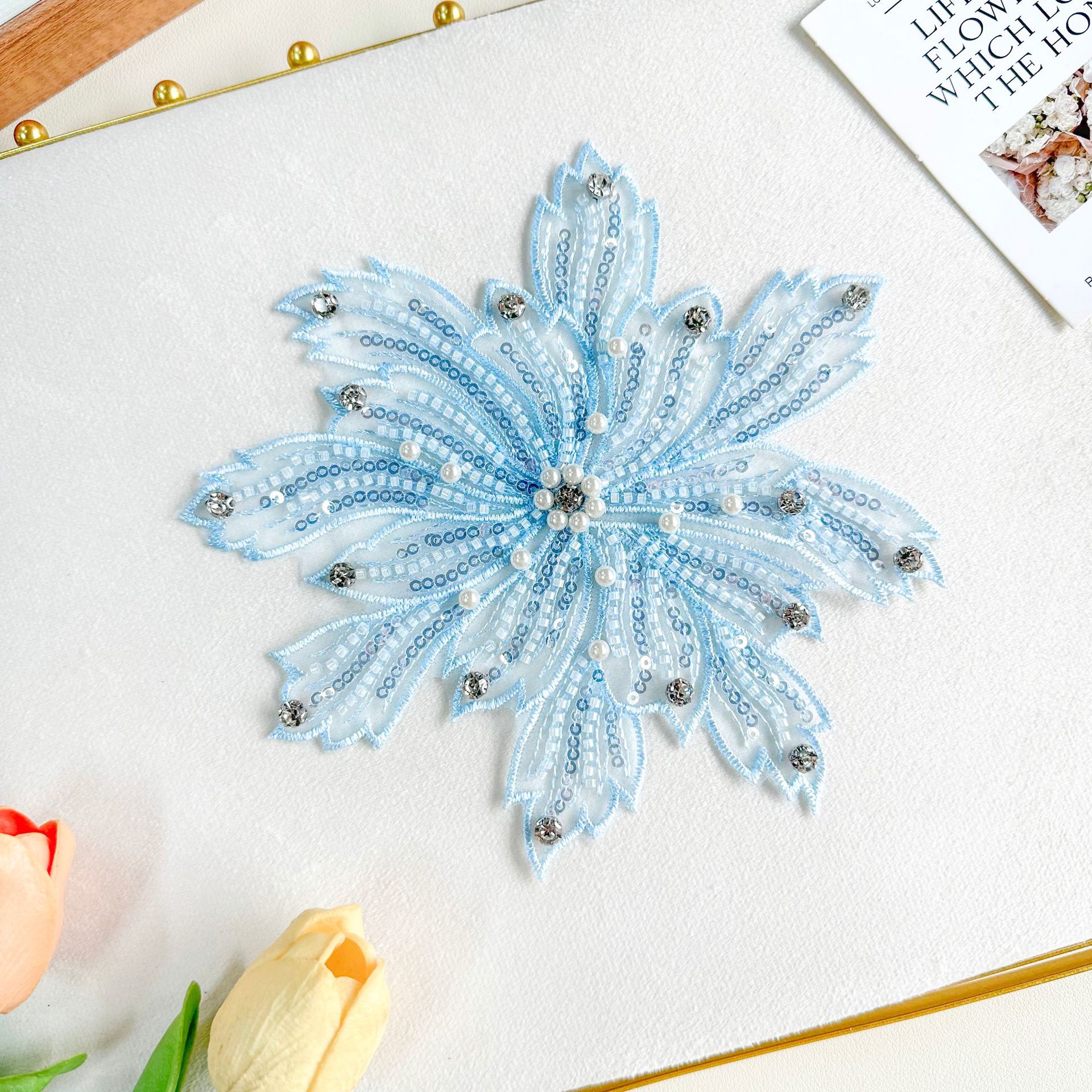 Costura a mano de cristal flores de diamante DIY Lolita Oganza vestido de mujer tocado de cabeza accesorios encaje bordado tridimensional