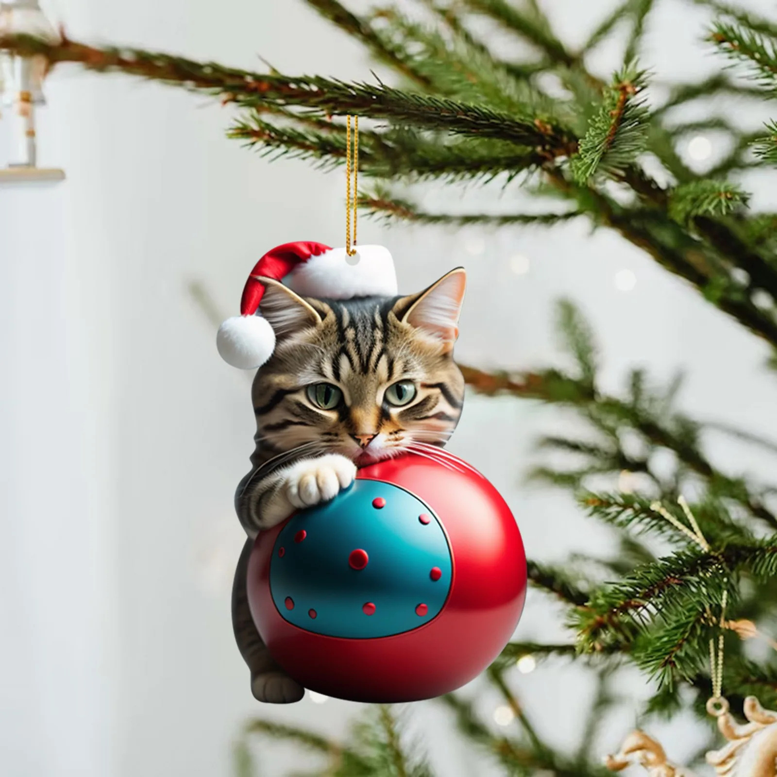 Acrílico gracioso lindo gatos voluminosos de mano bola de Navidad decoración de árbol de Navidad colgante llavero para celebrar las vacaciones