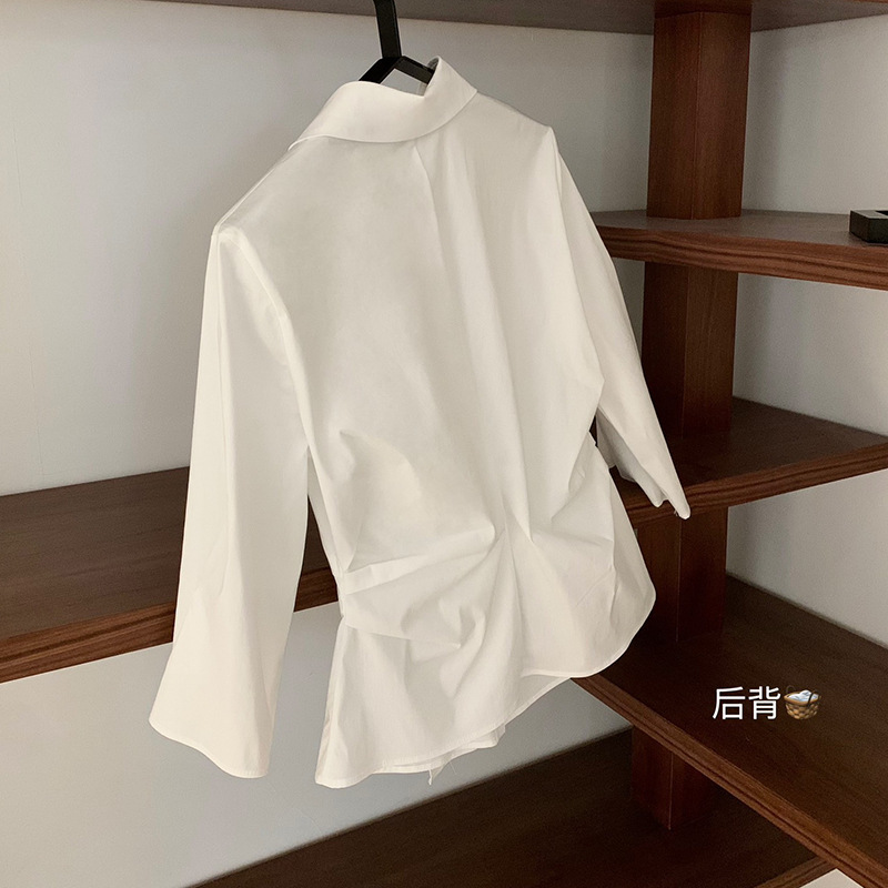 WGWE6921韩系polo领衬衫七分袖修身收腰衬衣设计感显瘦气质上衣|undefined
