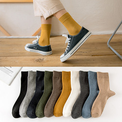 21 autumn and winter new socks men's mid-calf socks solid color flat men's cotton casual and comfortable business socks manufacturer wholesale