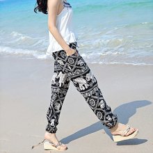 泰国大象冰丝棉绸防蚊裤灯笼花裤子女裤夏季薄款成人外穿沙滩长裤