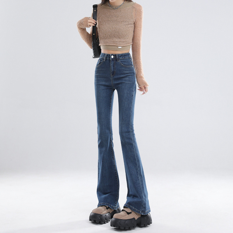 High-Waisted Classic Retro Flared Jeans 2024 Autumn and Winter New Style with Stretchy Design, Fashionable Floor-Length Bootcut High-Waisted Classic Retro Flared Jeans 2024 Autumn and Winter New Style with Stretchy Design, Fashionable Floor-Length Bootcut