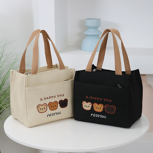 New canvas tote bag, large capacity, simple and practical, suitable for office workers and students, versatile, lunch box for moms, office lunch.