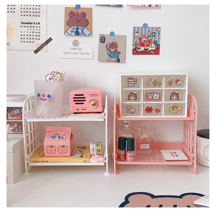 New Ins Cosmetic Jewelry Double-layer Folding Storage Rack Simple Household Desktop Bathroom Storage Rack Storage Rack