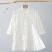 男夏中式唐装衬衫薄款棉麻衬衣练功服中国风男装短袖居士茶服潮流