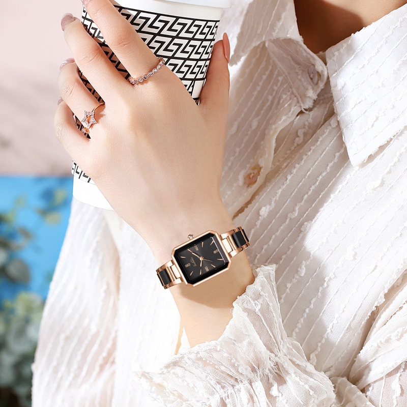 2024 New Fashion Versatile Ceramic Business Luxury Quartz Calendar Square Women's Watch_voghion.com