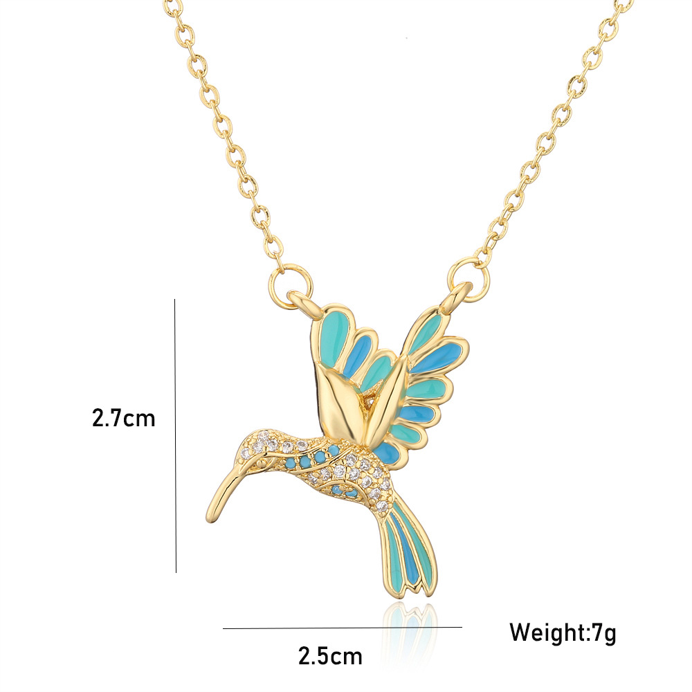 European And American New Drop Oil Bird Pendant Copper Plated Real Gold Necklace display picture 1