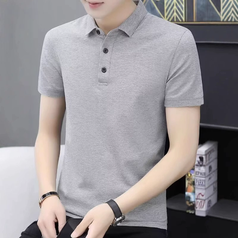 Летняя мужская повседневная футболка новый модный бренд бизнес простой лацканы сплошной топы с короткими рукавами POLO рабочая рубашка мужской