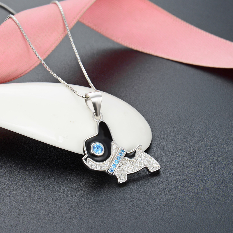 Temu transfronterizo venta caliente lindo colgante Pug collar mujer 925 plata esterlina goteo de aceite Pug collar collar