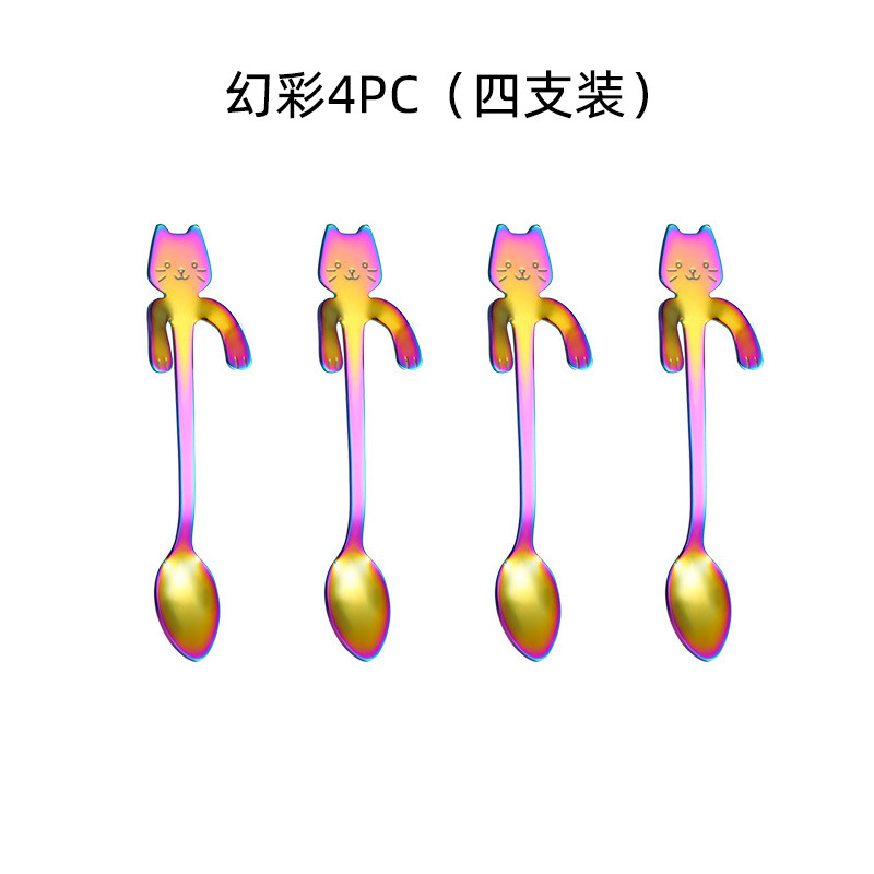 304ステンレスの猫のスプーンの創意的な漫画の縁のスプーンのかわいいコーヒーのスプーンの金メッキの攪拌のスプーンはロゴをプラスします。|undefined