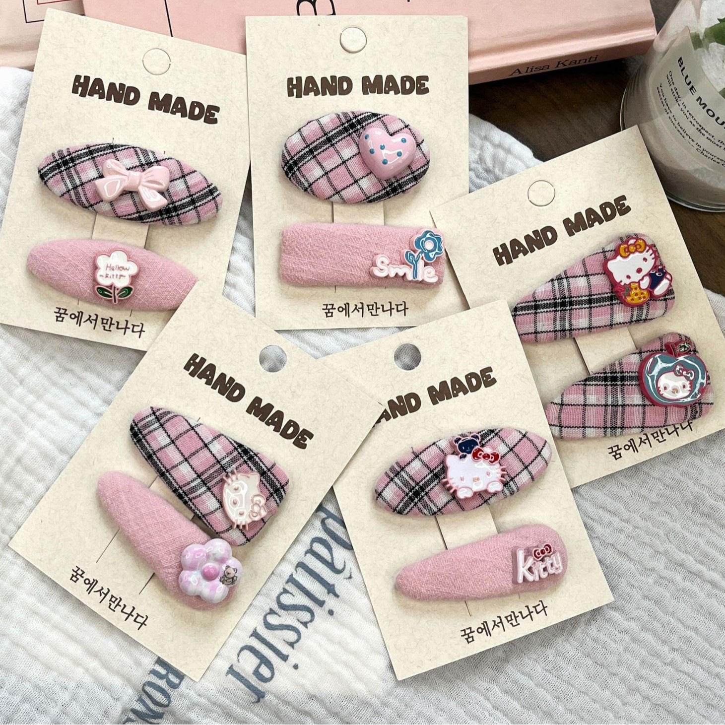 Coreano gracioso grille gatito clip de pelo elíptico temperamento de la niña clip de cabello fruncado clip lateral clip de cabello universal clip de cabello accesorios