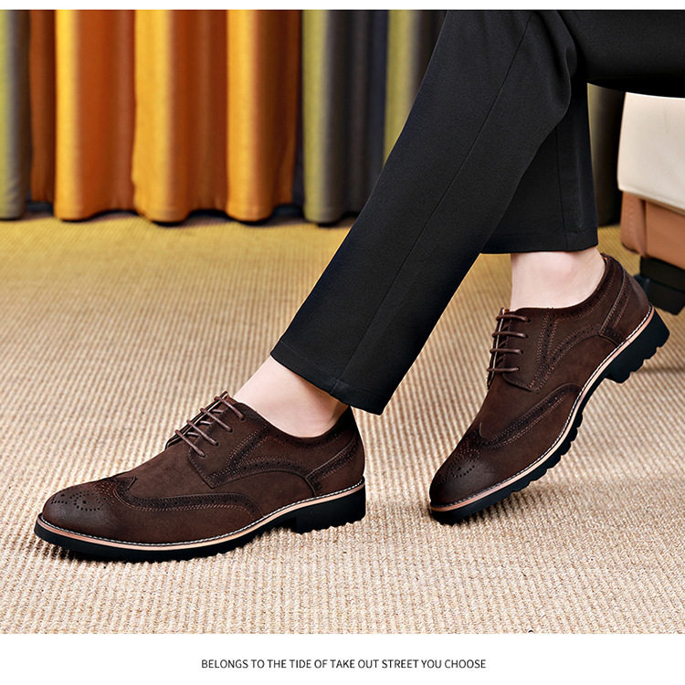Giày Brogue nam da lộn phong cách Anh, giày lười mũi nhọn đế cao su, phối chỉ khâu — 858 kaki, 858 màu nâu sẫm, 858 đen chi tiết 14