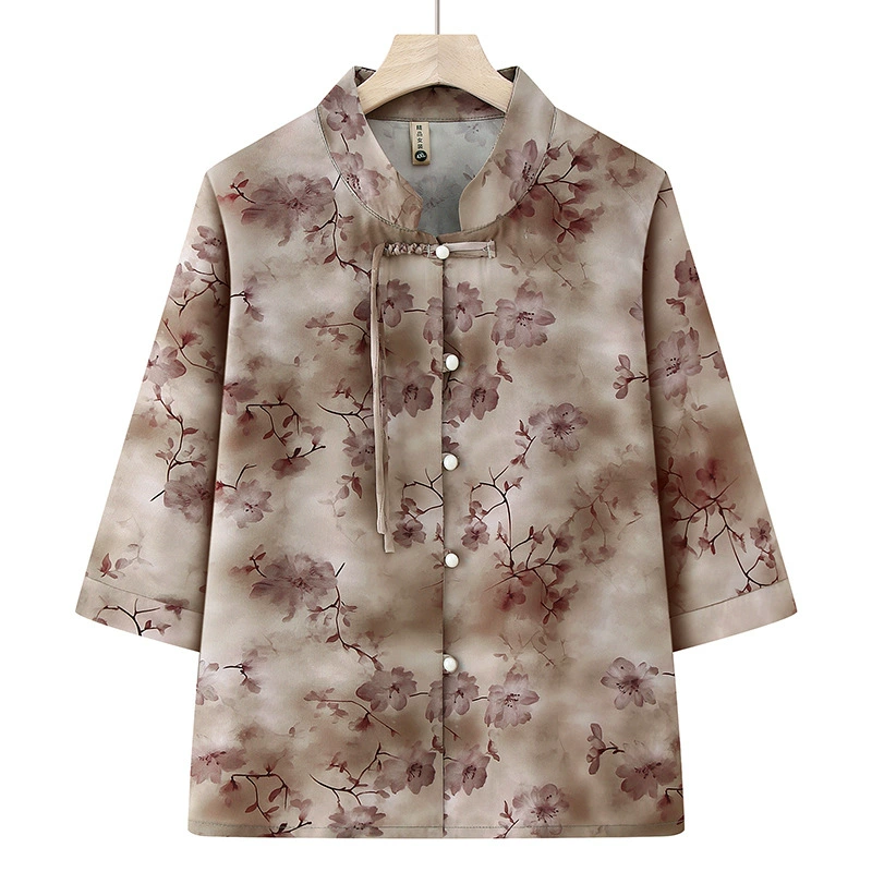 Женская одежда 2025, рубашка весна-осень, новый стиль, свободные топы для женщин среднего и пожилого возраста, модные рубашки с принтом для пожилых