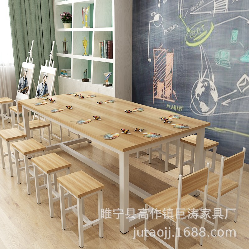 Primary school kindergarten colorful desks and chairs student studio table art handmade painting table tutorial class training table