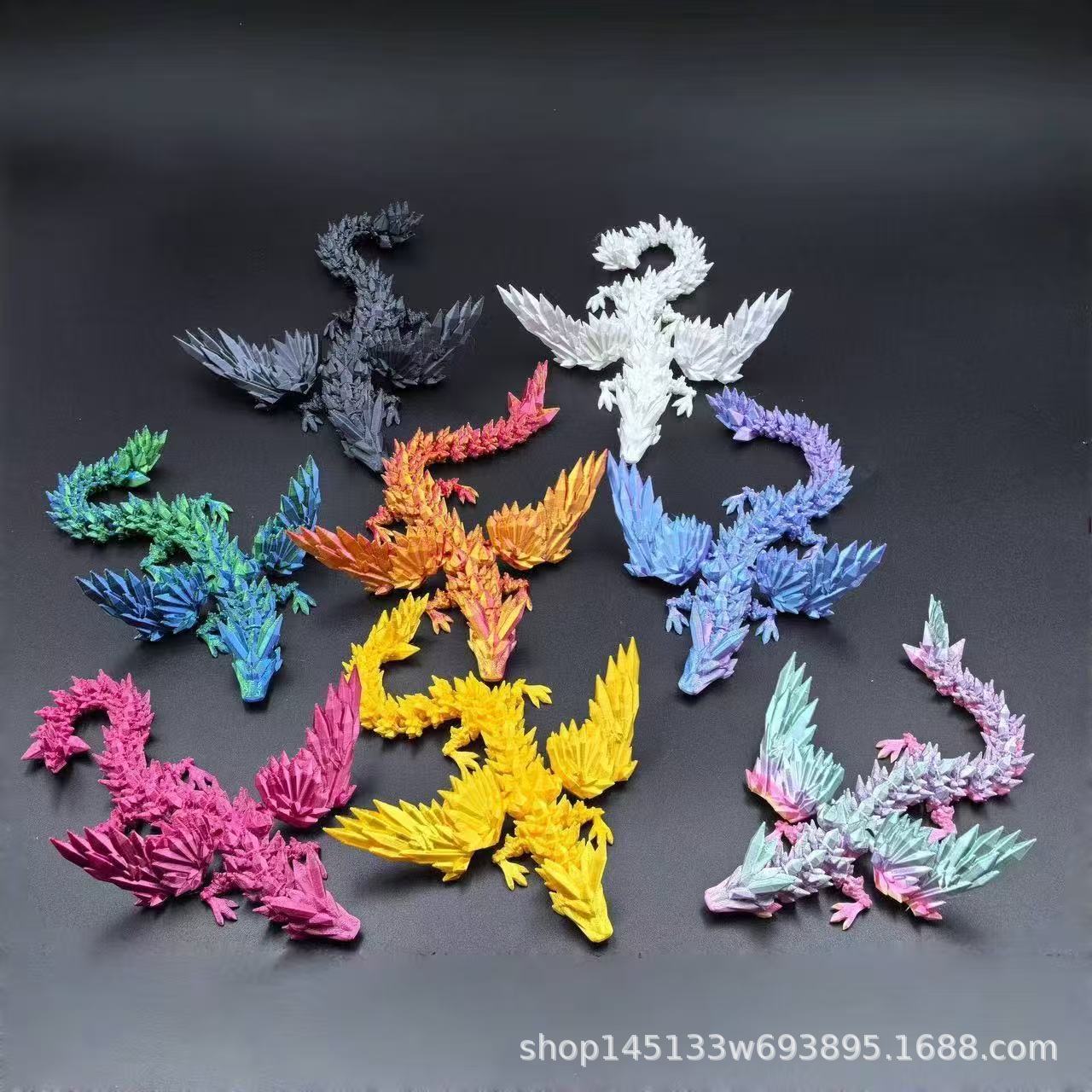 3d printing crystal long tail flying dragon multi movable joint with wings hand-made children‘s toy car decoration gift