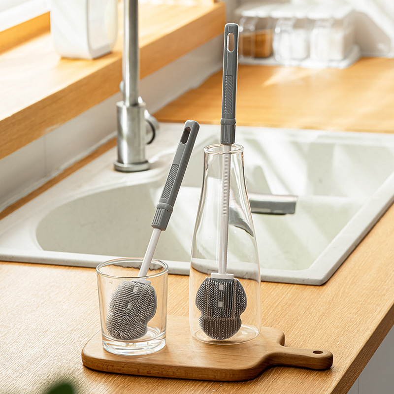Retractable Washing Cup Brush Silicone Long Handle Household Washing Bottle Brush Water Cup Brush Cleaning Decontamination