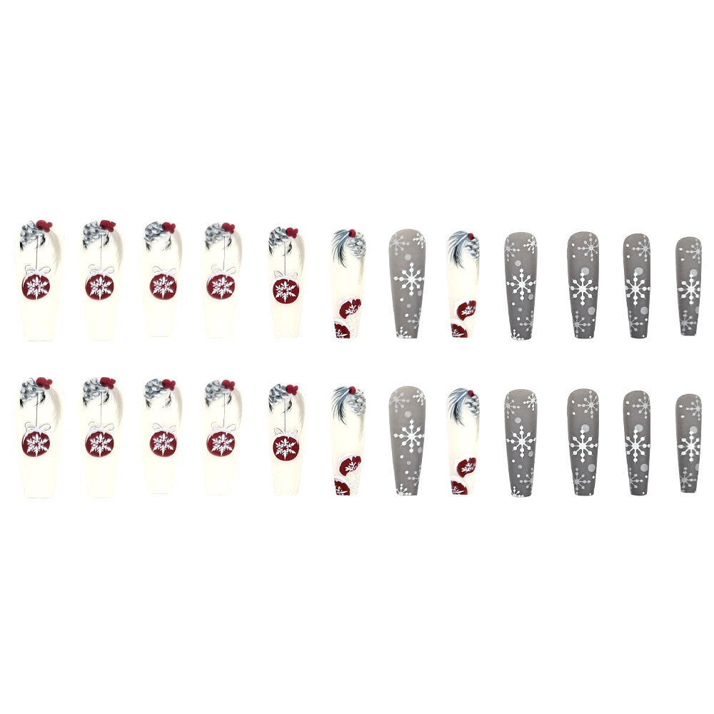 Europa y los Estados Unidos, pino, nieve plateada y roja, Navidad, manicure, invierno, atmósfera, usar un parche de uñas de 24 piezas.