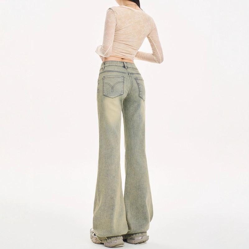American Jeans for Women 2025 New Style Fleece-Lined Retro Low-Waist Loose Yellow Mud Color Non-Leg-Fitting Pants American Jeans for Women 2025 New Style Fleece-Lined Retro Low-Waist Loose Yellow Mud Color Non-Leg-Fitting Pants