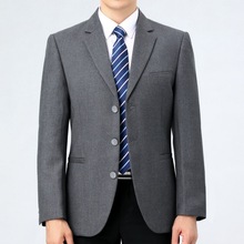 三粒扣羊毛西装男秋季新款中年爸爸装休闲单件便西服外套毛料上衣