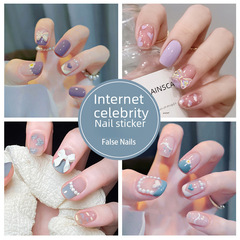 純欲珍珠蝴蝶結穿戴甲可拆卸美甲貼片輕薄可愛日系甲片成品假指甲