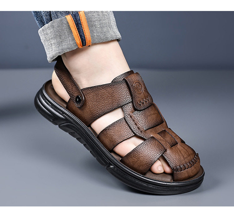 Dép sandal nam cỡ lớn mũi kín đế dày, giày đi biển kiêm dép lười đa năng — Màu nâu, màu vàng, màu đen chi tiết 20