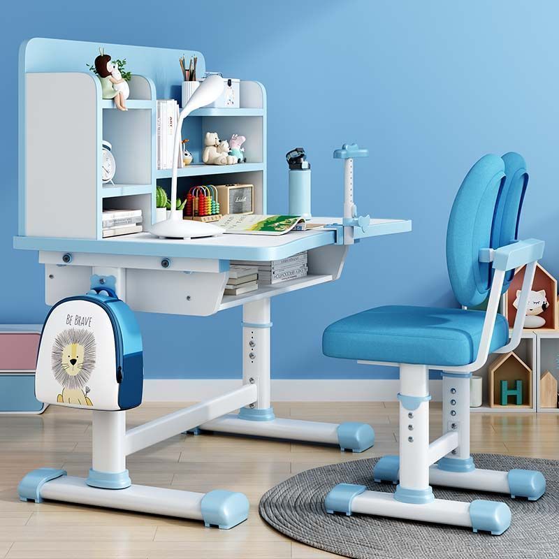 Liftable Children's Study Table Bookshelf Student Home Desk Drawer Chair Combination Set Primary School Student Writing Desk