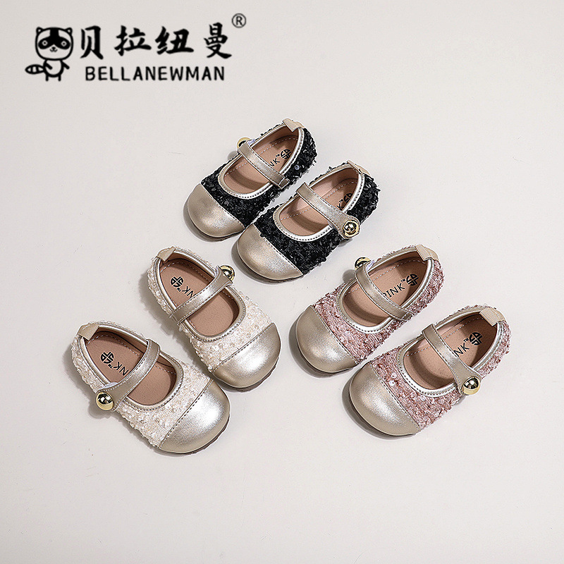Girls' Pearl Leather Shoes 2024 Spring and Autumn New Korean Style Children's Stitching Princess Shoes Children's Shoes Dance Shoes