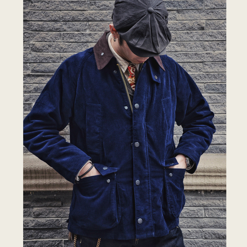 Otoño e Invierno ameikaji caza chaqueta de pana de los hombres de solapa engrosada multi-Bolsa de ropa de trabajo de color sólido capa superior al por mayor