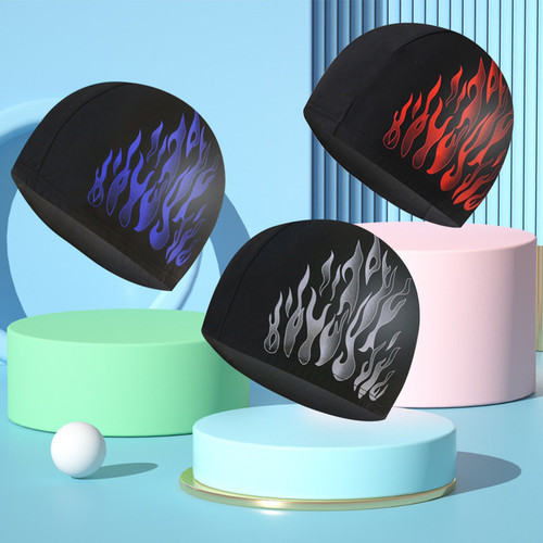 Men's Fashion Flame Style Ear Protection Swim Cap, Large Size, Non-Squeezing Adult Fabric Swim Cap for Training and Wholesaling