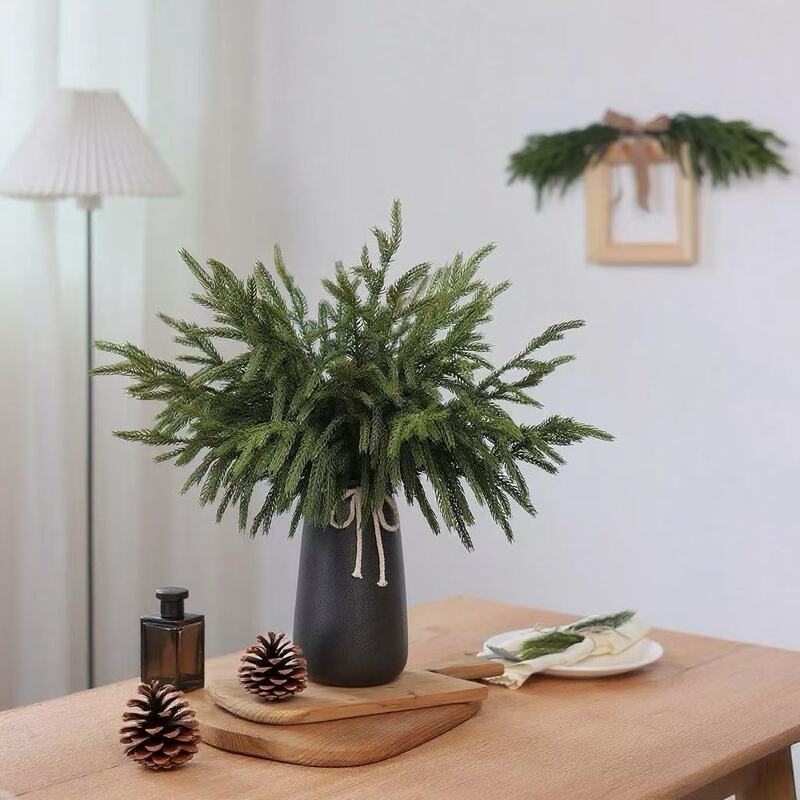 仿真植物跨境手感软胶圣诞松针柏叶圣诞花环装饰人造诺福克松枝|undefined