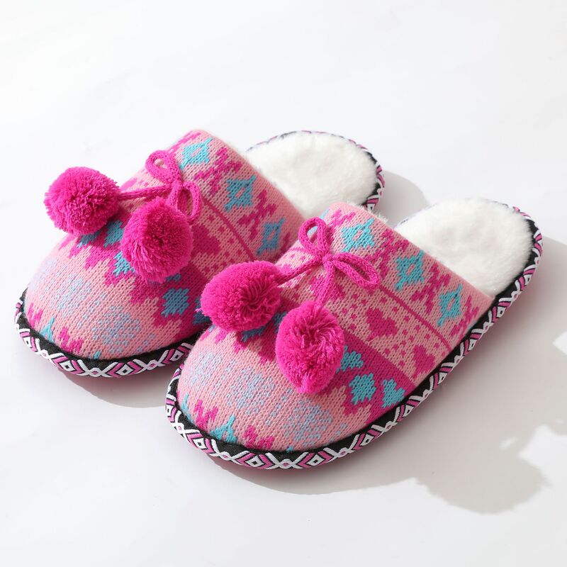 Spot Cross-Border E-Commerce Amazon Woolen Flying Edge Slippers Memory Foam Women's Fuzzy Knitted Slippers