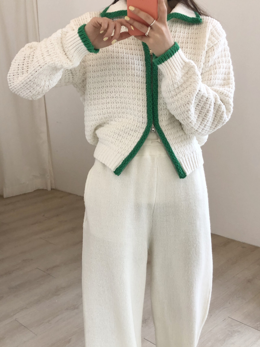 Contrast Thick Needle Zipper Cardigan Sweater Coat