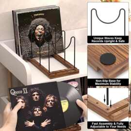 简约办公室文件书立cd光盘整理架木质家用桌面立式黑胶唱片收纳架